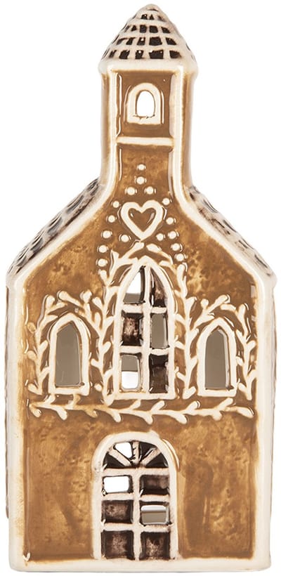 Clayre & Eef Waxinelichthouder Huis 8x7x17 cm Bruin Keramiek