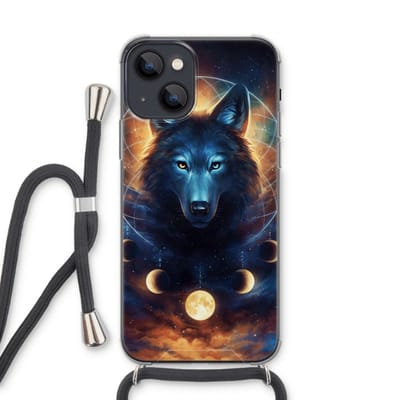 Case Company® - Hoesje met koord geschikt voor iPhone 13 hoesje met Koord - Wolf Dreamcatcher - Telefoonhoesje met Zwart Koord - Bescherming aan alle Kanten en Over de Schermrand