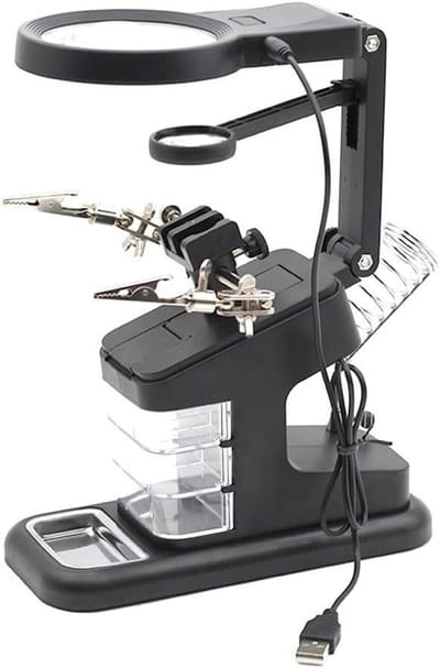 Allecto plus - Helpende handen voor solderen met vergrootglas en LED-licht. Grote klemmen en alligatorclips voor montage, reparatie en ambachten.