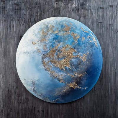 Canvas schilderij 60x60 cm handgeschilderd Neptunus planeet kosmisch – YS-Art Gallery – Mysterieuze wanddecoratie voor woonkamer – Modern schilderij voor slaapkamer