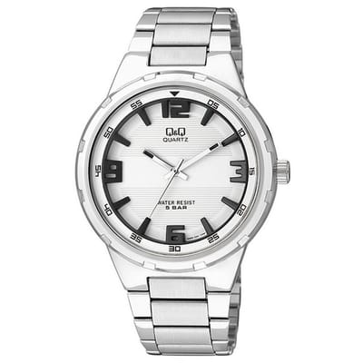Q&Q Q882J204Y - Horloge - Analoog - Heren - Mannen - stalen band - Rond - Staal - Zilverkleurig - Wit - Blauw