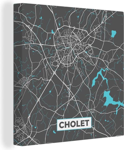 Canvas Schilderij Cholet - Frankrijk - Plattegrond - Kaart - Stadskaart - 20x20 cm - Wanddecoratie