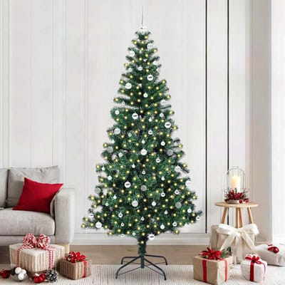 vidaXL Kunstmatig Voorverlicht Kerstboom Groen 240 cm PVC en Metaal
