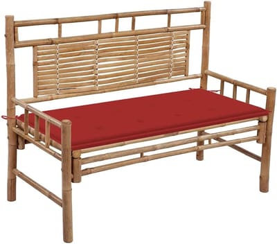Bamboe Tuinbank - Buitenbank Bankje - Ontspannen Buiten - Inclusief Comfortabel Kussen - 120 cm Breed - Rood