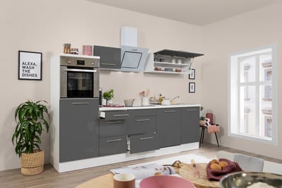 Goedkope keuken 280  cm - complete keuken met apparatuur Amanda  - Wit/Grijs - soft close - keramische kookplaat - vaatwasser - afzuigkap - oven    - spoelbak