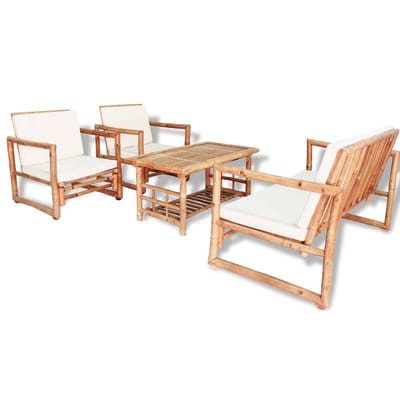 vidaXL - 4-delige - Loungeset - met - kussens - bamboe