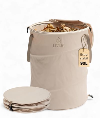 Opvouwbare Tuinzak - Bladzak met Deksel - Afval Verzamelen - Extra Stabiele Dubbele Bodem - 90 Liter - Beige