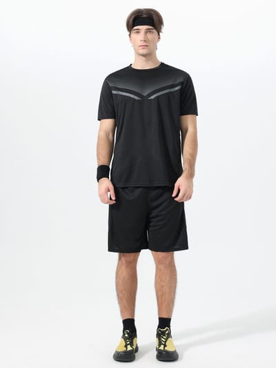 YOUTHUP Heren Tweekleurige Sneldrogende Sportset – Rond Hals T-shirt met Korte Broek - S