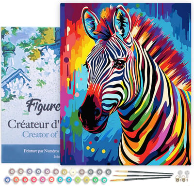 Figured'Art Schilderen op Nummer Volwassenen met lijst Kleurrijke Abstracte Zebra- Handwerk acrylverf Kit DIY Compleet - 40x50cm Canvas al ingelijst