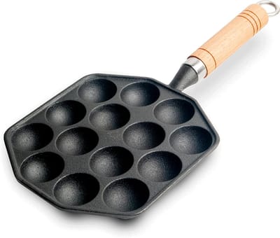 Takoyaki pan - Poffertjesmaker - Japanse snacks maken - 14 holes gietijzer - 27.5 x 18 cm - Zwart