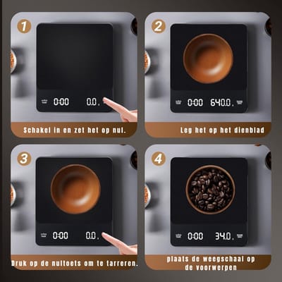 QORA® Koffie Weegschaal - Weegschaal - Scale - Zwart - 19cm x 15cm x 4cm
