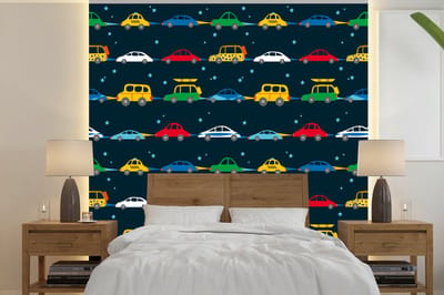 Behang - Fotobehang Patronen - Auto - Ruimte - Kind - Jongens - Kinderen - Kids - Breedte 240 cm x hoogte 240 cm