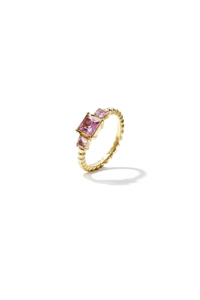 Ring met vierkante steentjes - Goudkleur - 16
