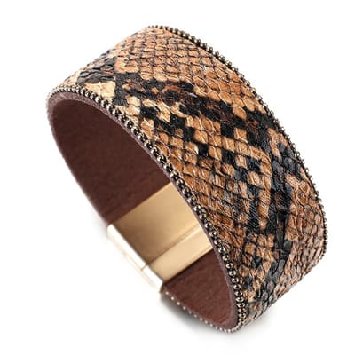 Sorprese armband - Leer - Bruin - armband dames - 19.5 cm - cadeau - Model F