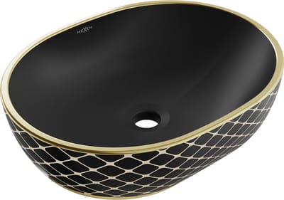 Mexen Viki opzetwastafel 48 x 35 cm, matzwart/goud rasterpatroon - 21054879