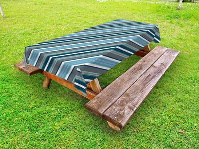 ABAKUHAUS gestreepte buitentafelkleed, grijs en blauw diagonaal, decoratief wasbaar picknicktafelkleed, 145 x 265 cm, witgrijs marineblauw