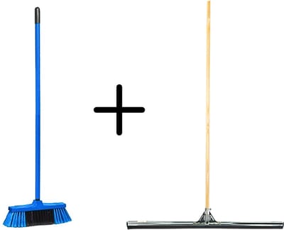 Synx Tools Binnenbezem Blauw + Vloertrekker 75cm met Steel 150cm - Kamerveger – Vloerreiniger – Moppen - Zachte bezem met steel 130cm