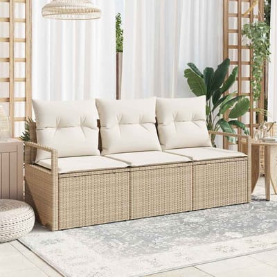 vidaXL - Tuinbank - Set - 3 - st - Beige - en - Wit - poly - rattan