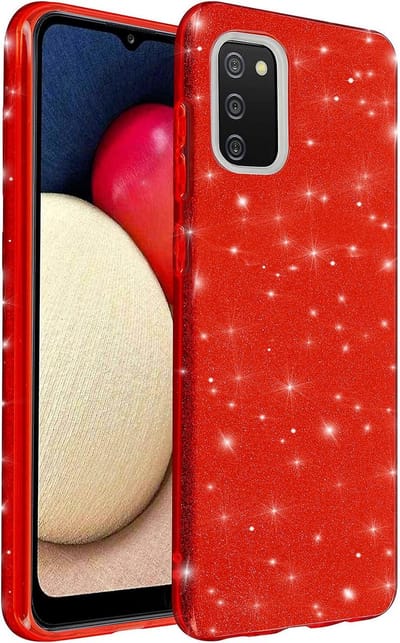 Hoesje Geschikt Voor Samsung Galaxy A02S hoesje glitter backcover – Rood – oTronica