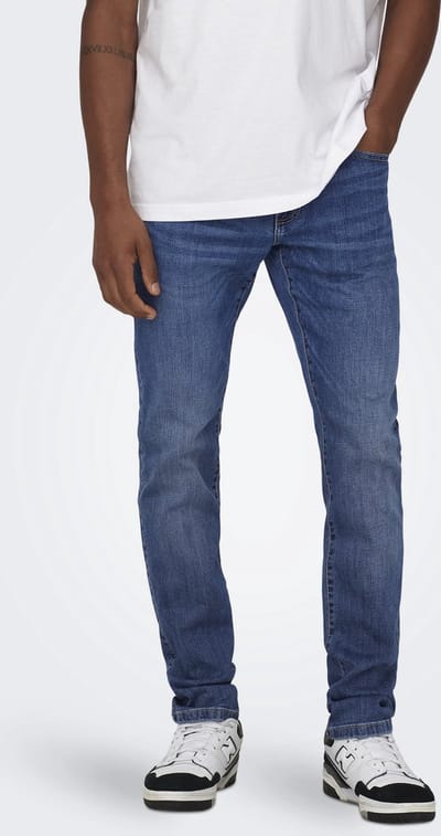 Only & Sons blauwe heren jeans   Stonewash wassing   Regular fit   5-Pocket zakken   Knoop- en ritssluiting   Regular waist Blauw 29/30