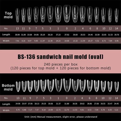 Dubbellaagse Sandwich Nagelverlengingsmal (Lange Punt)No-Build Gelnagel Vorm transparant Spoorloos 240 Stuks gray