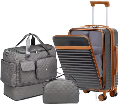 Bagagekoffer – Voor reizen en dagelijks gebruik – Uitbreidbaar met multifunctionele tas en kleine crossbodytas – Donkerblauw, duurzaam materiaal (ca. 51 cm)