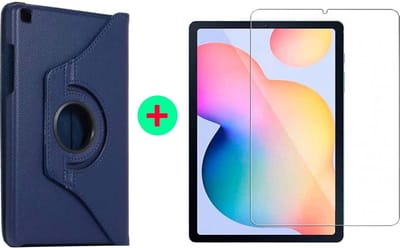 Arara Hoes Geschikt voor Samsung Galaxy Tab S6 Lite (2020/2022) Hoes draaibaar – Donkerblauw Met Screenprotector - tempered glass