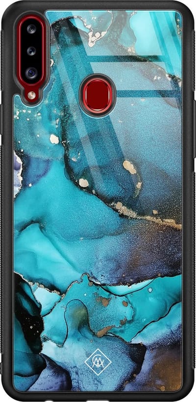 Casimoda® hoesje - Geschikt voor Samsung Galaxy A20s - Marmer Indigo Blauw - Luxe Hard Case Zwart - Backcover telefoonhoesje - Blauw