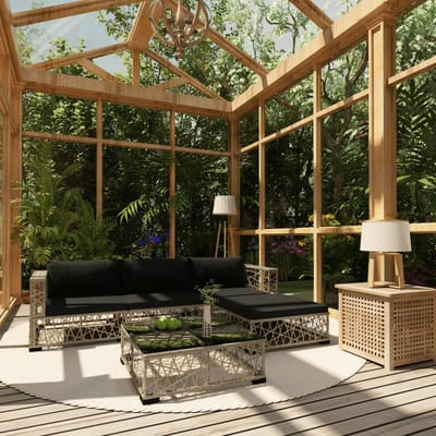 vidaXL - 5-delige - Loungeset - met - kussens - poly - rattan - grijs