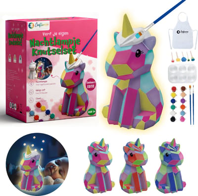 Craftiverse – Paint Your Own Lamp – Knutselset Nachtlampje Kinderen – Schilderen - Eenhoorn Editie – Knutselen Voor Kinderen - Verf je eigen Nachtlampje – Unicorn Speelgoed - Inclusief Verf, Penselen, Sponsjes, Schort