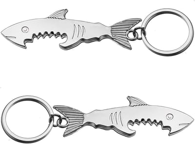 2 stuks Shark flesopener - sleutelhangeraccessoire - frisdrankbier flesopener - stevig en delicaat - gemakkelijk te gebruiken en mee te nemen - klaar voor gebruik - kan worden gebruikt in bars, KTV, familie- of vriendenbijeenkomsten, enz. - zilver