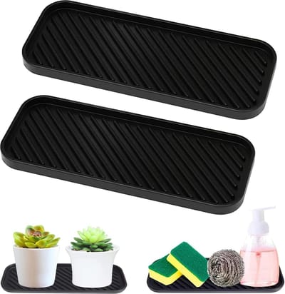 Siliconen spoelbak-organizer voor sponzen en borstels - vaatwasmachinebestendige afdruipmat - zwart - 2 stuks .