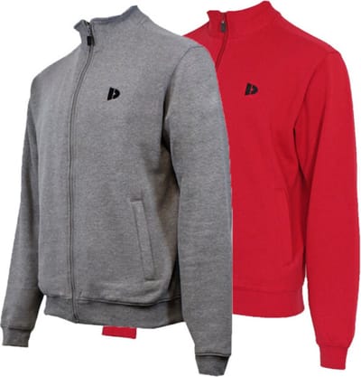 2-Pack Donnay - Sweater zonder capuchon (Bryan) - Sportvest - Heren - Silver-marl/Berry Red (539) - maat S