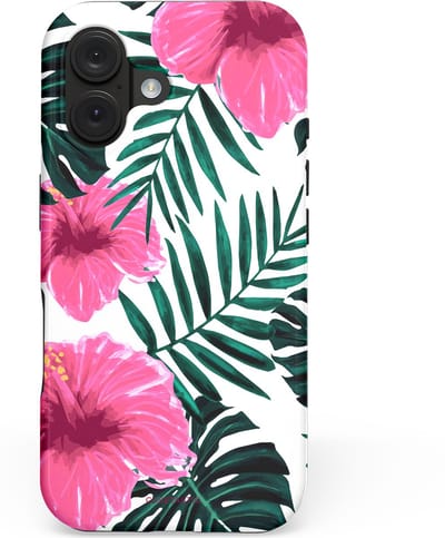Casetastic hoesje geschikt voor Apple iPhone 16 - MagSafe - Dubbellaagse bescherming - Tropenavond - Fashion Case - Roze Wit Donkergrijs Lichtgrijs