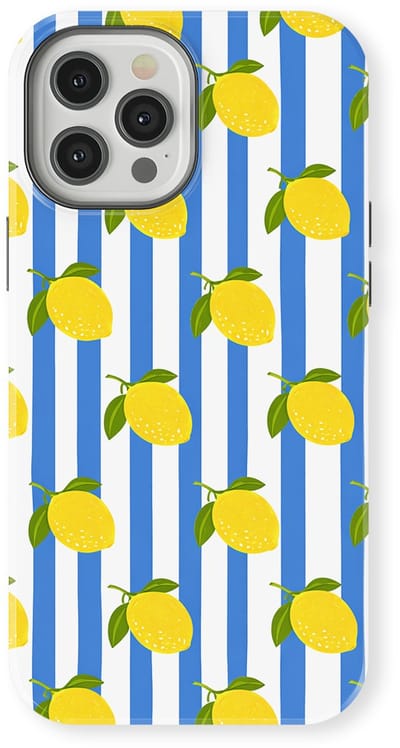 DripCase Hoesje geschikt voor iPhone 12 Pro | Happy Stripes Motief | Magnetisch Opladen | 2-in-1 Ontwerp | Vrolijke Backcover geschikt voor iPhone 12 Pro Limoncello Blue