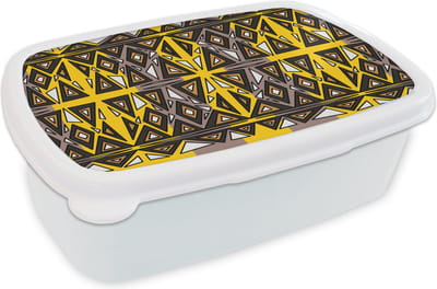 Broodtrommel Wit - Lunchbox - Brooddoos - Afrika - Geometrie - Patronen - 18x12x6 cm - Volwassenen