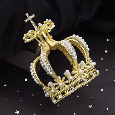 Barok Vintage Strass Parels Taart Kroon Decoratie Ronde Diadeem Prom Bruiloft Sieraden Tiara's Accessoires beige