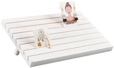 Houten oorbellenstandaard met 7 sleuven, houten oorbellenkaarthouder met 2 afneembare pinnen, witte sieraden oorbellendisplay, oorbellenhouder en organizer te koop, 29x19cm