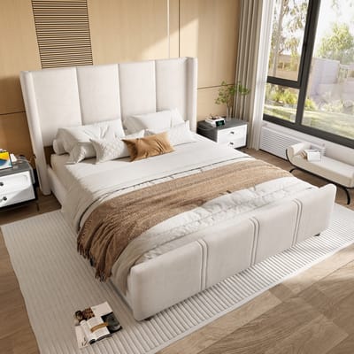 Sweiko Tweepersoonsbed - 140 x 200 cm - USB-aansluiting - Velvet - Beige