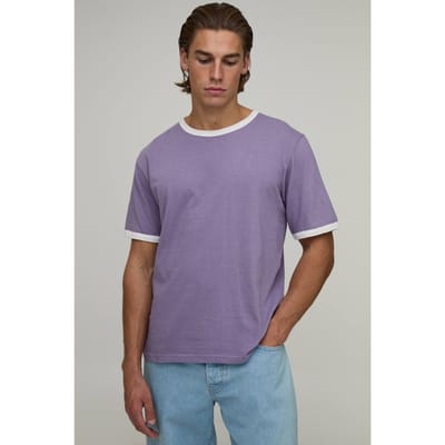 Regular Fit Vintage Wash Ringer T-shirt | Purple | Size XS