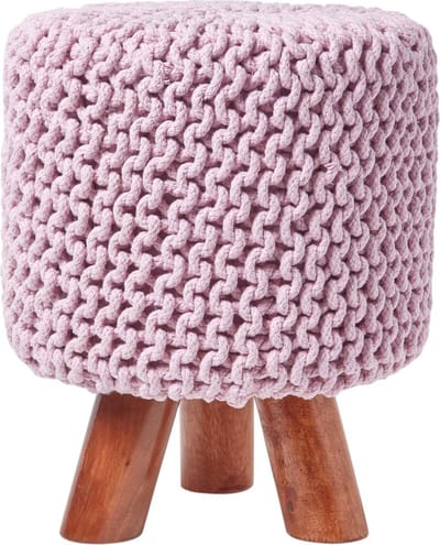 Homescapes Gebreide Voetenbank 42cm Hoog Roze