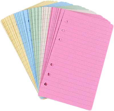 A6 Gekleurd Gelijnd Notitiepapier voor Filofax - 6 Gaten, Losbladig Navulbaar Papier, 50 Vellen/100 Pagina's