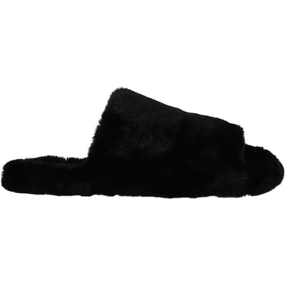 Dolce & Gabbana Zwarte Polyester Nepbont Heren Slippers Sandalen Schoenen