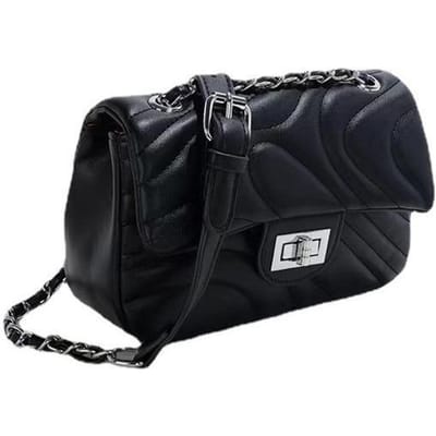 Xiaoxiang Stijl Geborduurde Draad Tas Textuur Ketting Dames Tas Modieus en Veelzijdig Kruisketting Tas Slot Schoudertas Dames black