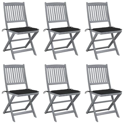 vidaXL - Opklapbare - stoelen - (6 - stuks) - met - kussens, - gemaakt - van - massief - acaciahout