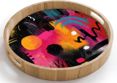 Dienblad rond 40x40 cm - Schootdienblad hout - Kleurvlakken - Vormen - Kleurrijk - Abstract - Borrelplank rechthoek - Plateau houten dienbladen