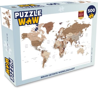 Puzzel Wereldkaart - Simpel - Bruin - Legpuzzel - Puzzel 500 stukjes