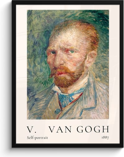 Poster in lijst - Fotolijst 60x80 cm - Posters - Vincent van Gogh - Self-portrait - Kunst - Oude meesters - Posterlijst zwart - Decoratie - Wanddecoratie woonkamer - Muurdecoratie slaapkamer