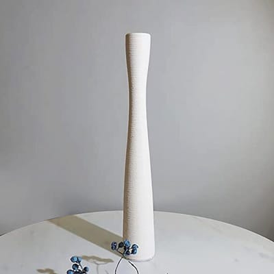 Grote keramische vloervaas in wit mat - 50 cm hoog, modern minimalistisch design voor gedroogde bloemen