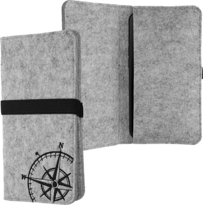 kwmobile Vilten tasje voor smartphones - met elastiek - Etui voor mobiele telefoon in zwart / lichtgrijs - 16,0 x 8,0 cm